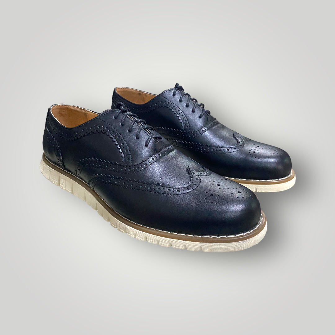 Men's Black Wingtip in White Sole Dress Shoe