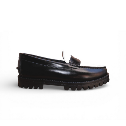 Men's Black White Lug Sole Penny Loafer