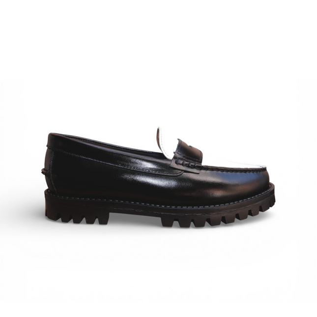 Men's Black White Lug Sole Penny Loafer
