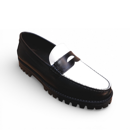 Men's Black White Lug Sole Penny Loafer