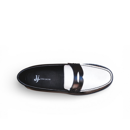 Men's Black White Lug Sole Penny Loafer