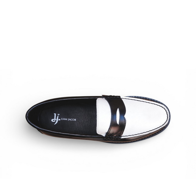 Men's Black White Lug Sole Penny Loafer