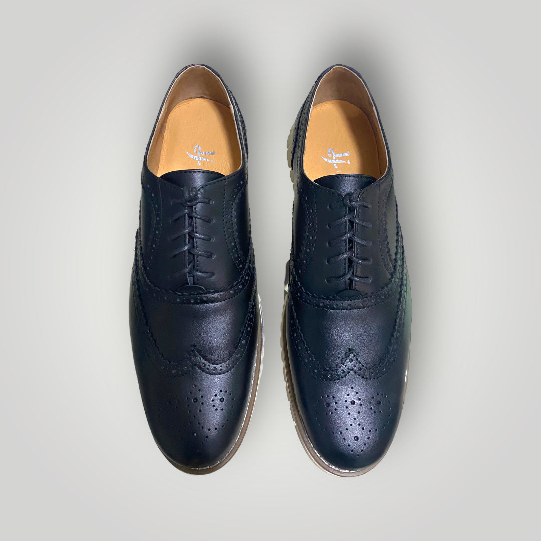 Men's Black Wingtip in White Sole Dress Shoe